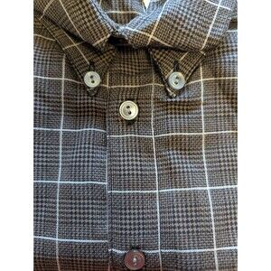 Vintage Stone Work Long Sleeve Cotton Shirt Brown/White Windowpane Plaid NWT